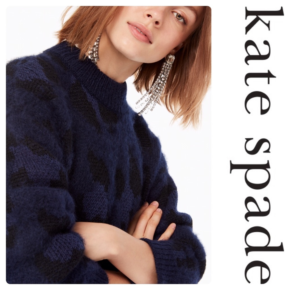 New Kate Spade Leopard-print Sweater Adriatic Blue - Picture 3 of 4